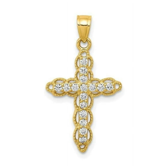 Finest Gold 10K Yellow Gold CZ Filigree Cross Pendant