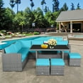thumbnail image 4 of Patiojoy Outdoor Wicker Coversation Set, 7 Piece, with Turquoise Cushions, 4 of 10