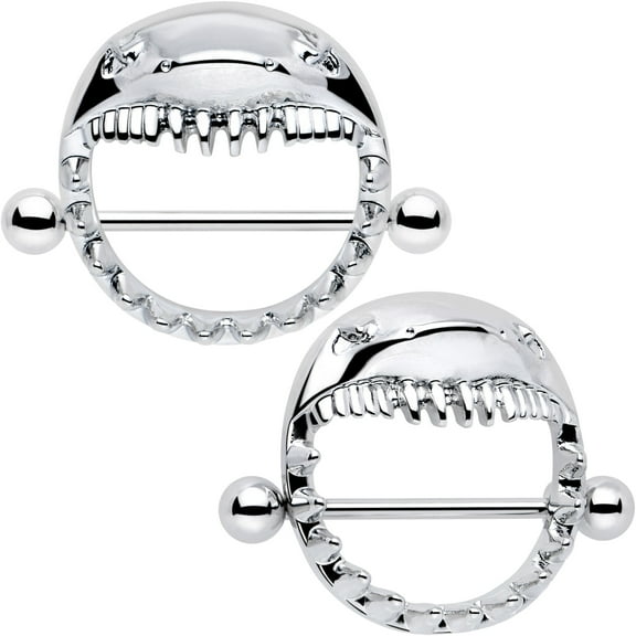 Body Candy 14G 9/16 Nipple Shield Set - 316L Stainless Steel 2Pc Nipplerings Piercing Shark Bite Nipple Barbells
