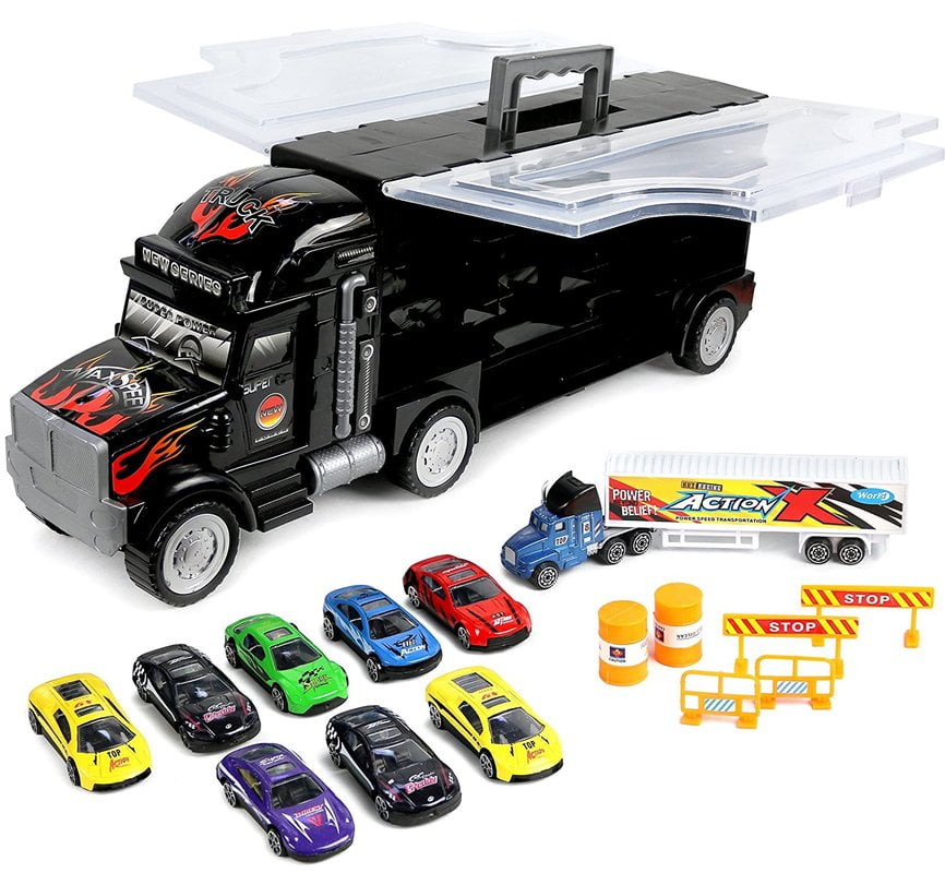 Road Signs & More Loaded with Cars Click N Play Transport Car Carrier Truck Holdup To 28 Cars Jumbo 22 Long 