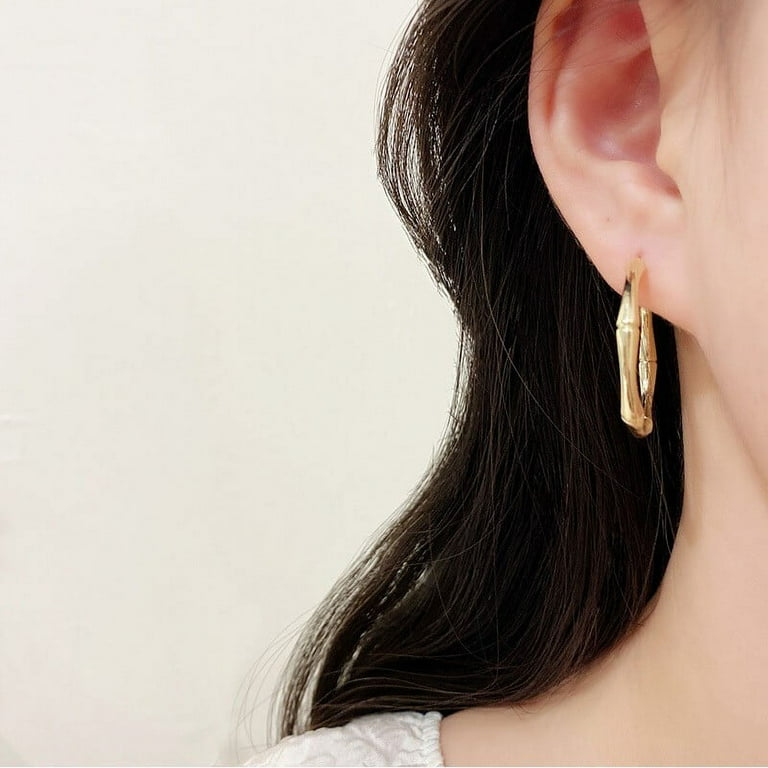 Earrings Women Hoops Bamboo, Women Gold Earrings Women