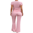 thumbnail image 4 of LYMAYTER Workout Two Piece Set‌ for Women Casual Short Sleeve Tops Fold Over Flare Pants Tracksuits S-XL, 4 of 9