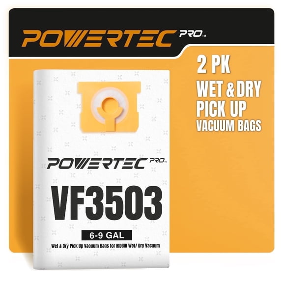 POWERTEC 2PK VF3503 Size B Wet Pickup Shop Vac Bags for Ridgid, 6-9 Gal. Wet or Dry Dust and Debris Collection Dust Bags for Ridgid HD9000, 1000RV Wet Dry Vac (75086N)