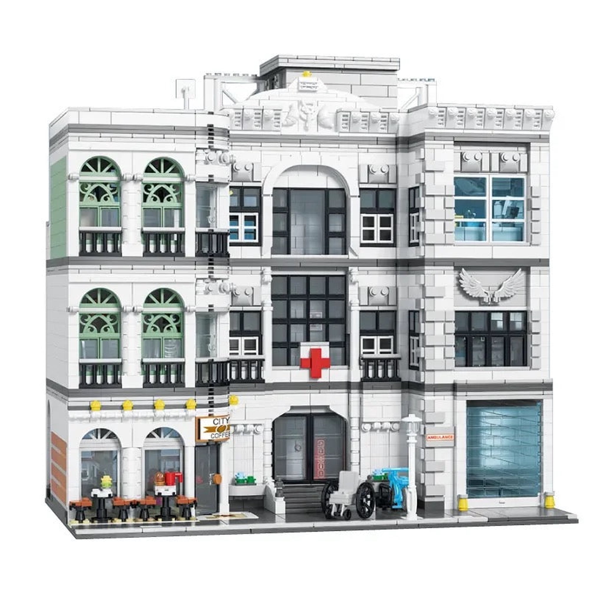 Modular 4-Level Hospital With Ambulance Building Block Set | 4,954 Pieces | GJ-CH
