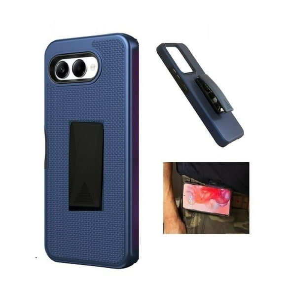 Phone Case for T-Mobile REVVL 8 5G, Blue Dual Layer Shockproof 360-Degree Rotating Belt Clip Case Cover with Kickstand