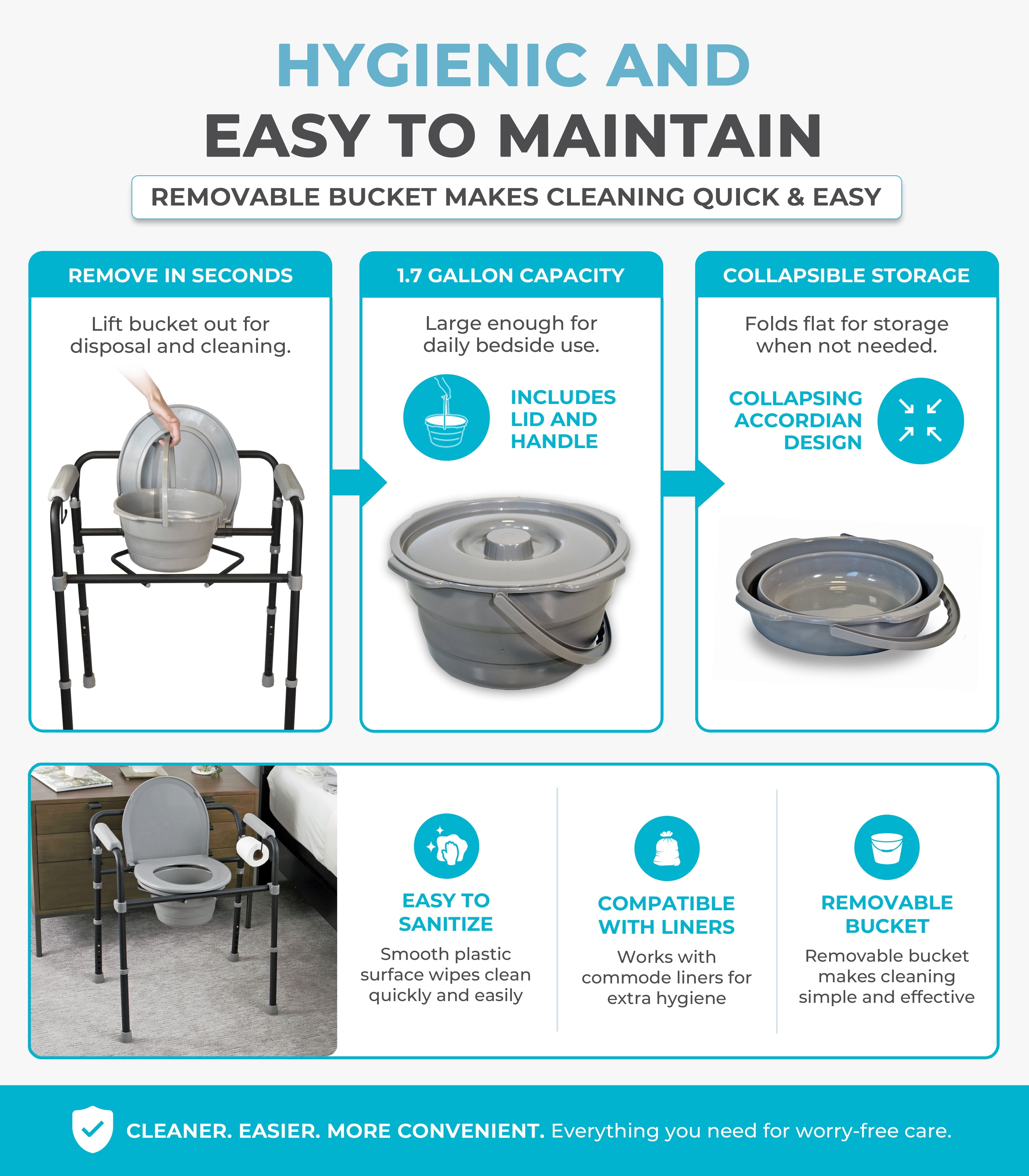 Able Life Bedside Commode, Extra Wide 3-in-1 Toilet Safety Rail, Shower Chair, Portable Toilet for Seniors and Elderly Adults, Commode Chair, Black