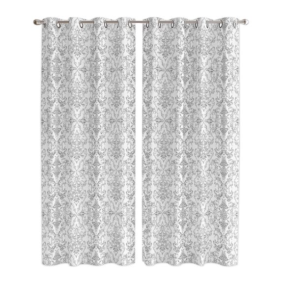 Boho Black Pattern Window Curtains Panels with Grommet, Modern Geometric Southwestern Vintage Kitchen Cafe Curtain Draperies Window Treatment Set for Living Room/Bedroom/Laundry/Bathroom, 84x84