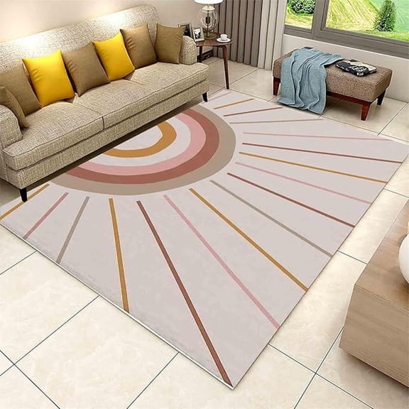 Boho Rainbow Sun Area Rugs, Pink Rainbow Decoration Easy Clean Rug, Soft Non-Skid Carpet Throw Rug For Kids Teen Girls Boys Bedroom Living Room Bathroom Classroom Office 1x2ft