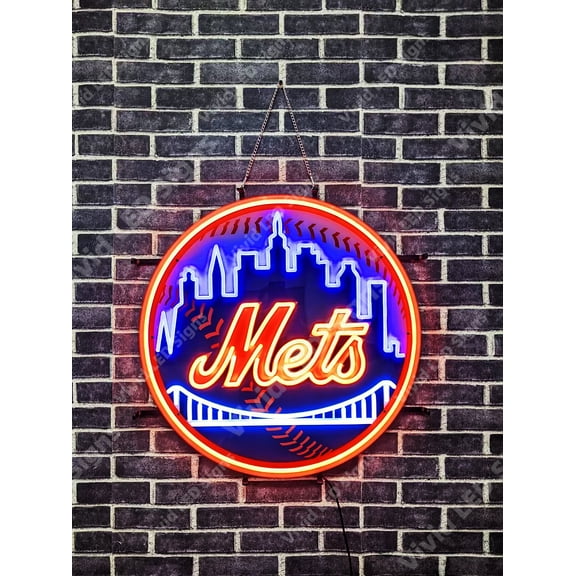 Queen Sense 24"x24" For New Yorks Sports League Mets LED Sign Light Neon Signs With Dimmer Wall Decor Party Home Lights W124NYMLVVD-XLED