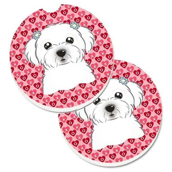 Maltese Hearts Cup Holder Car Coasters - Set of 2