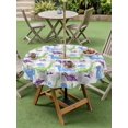 thumbnail image 4 of Outdoor Tablecloth with Umbrella Hole for Patio/Picnic/Party/Camping, Cartoon Dinosaur Waterproof Table Cloth Round Cover Washable, Watercolor Green Blue Dino Grey Plaid (Dia 54"), 4 of 8