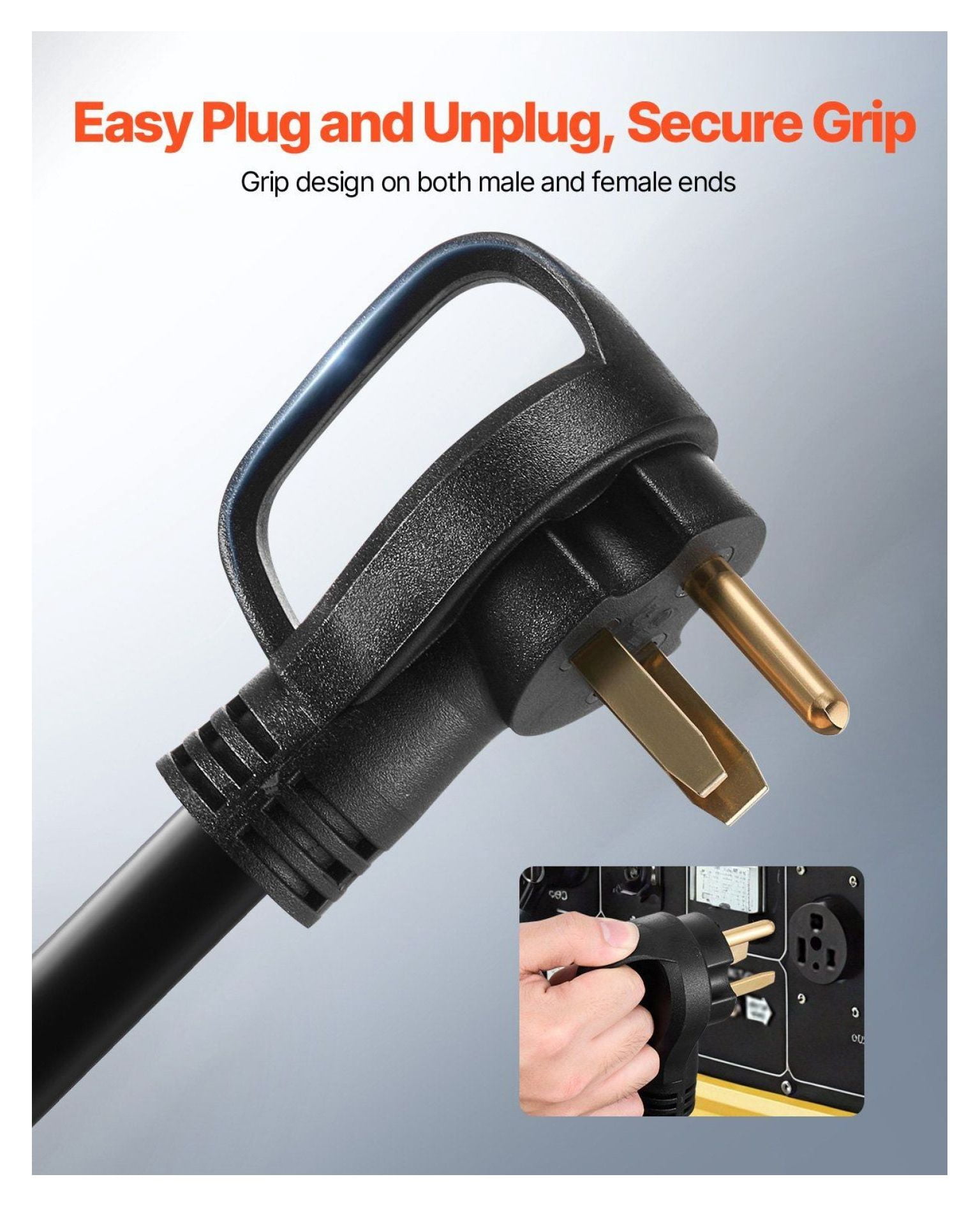 50 Amp Generator Extension Cord 25ft 12500W 6AWG Heavy Duty NEMA 6-50R/P SWT Generator Power Cord for Outdoor Use, ETL Listed with Storage Bag