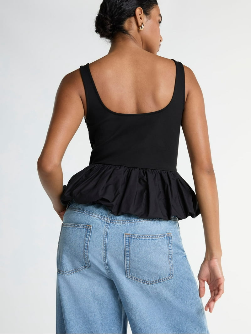 トップス Eaphi BALLON HEM CAMISOLE Scoop Women's Bubble Hem Tank Top Sizes XS-XXL with Mixed Media