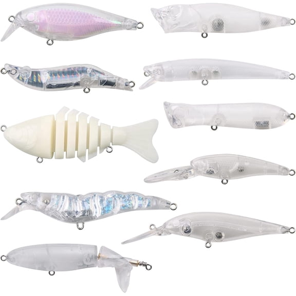 Unpainted Fishing Lures Making Kit DIY Blank Lures Crankbaits Minnow Jerkbait Hard Bait Set with Treble Hooks, Split Rings, Lure Eyes Lure Making Supplies Make Your Own Fishing Lures