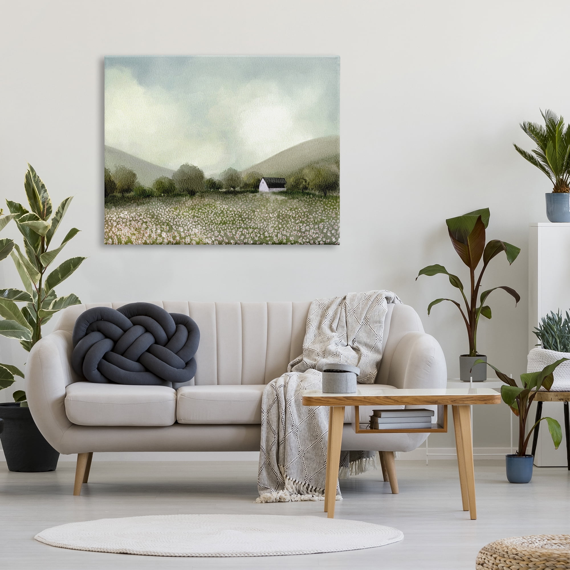 Stupell Industries Cottage in Meadow Landscape Painting Gallery Wrapped Canvas Art Print Wall Art, 48 x 36
