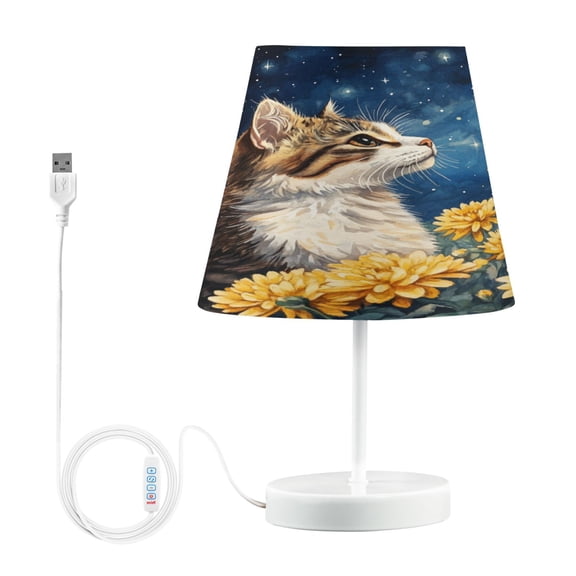 BZSMCE Table Lamp Creative Cat Among Flowers under Stars Simple Pattern Night Light