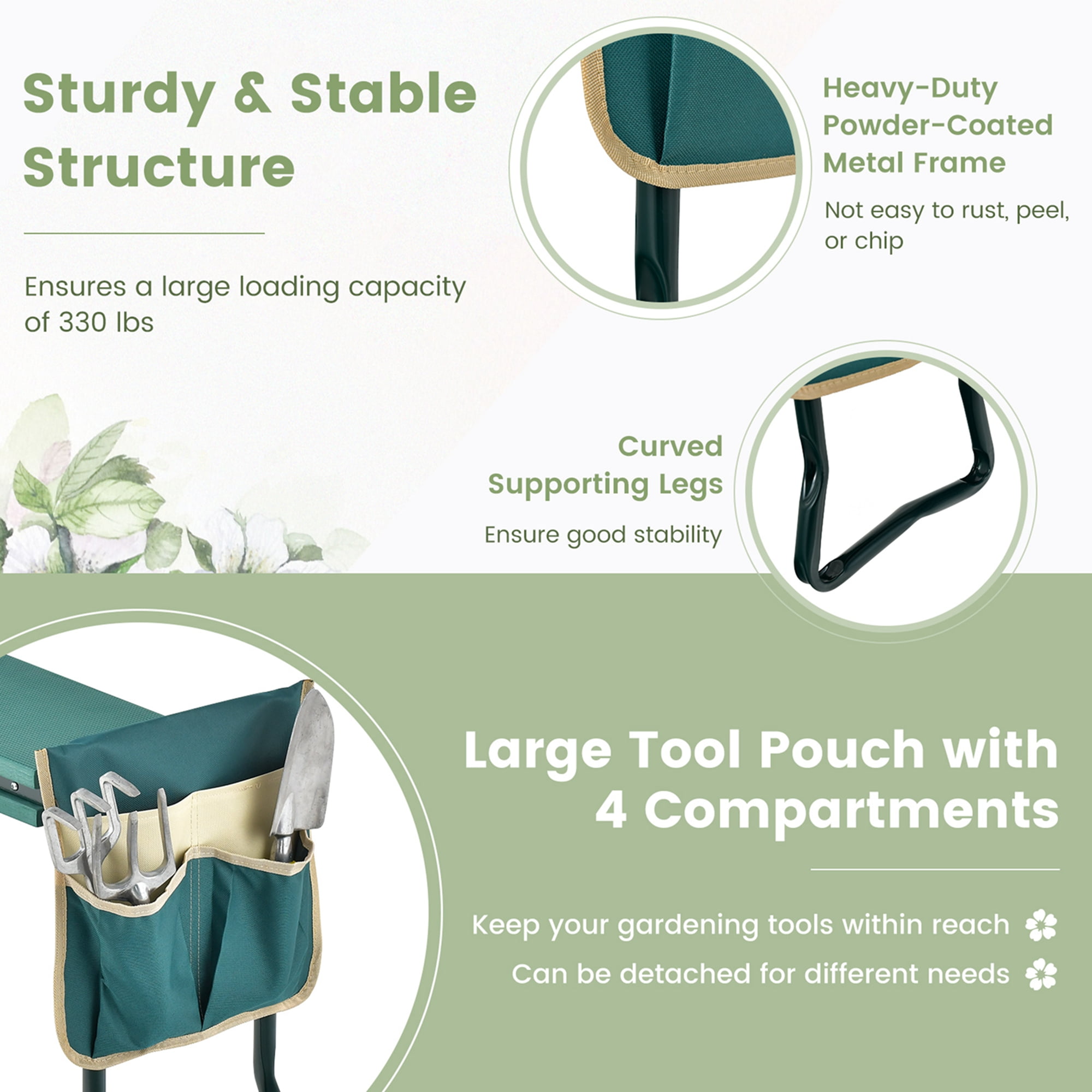 Costway Folding Sturdy Garden Kneeler Gardener Kneeling Pad & Cushion Seat Knee Pad Seat Green