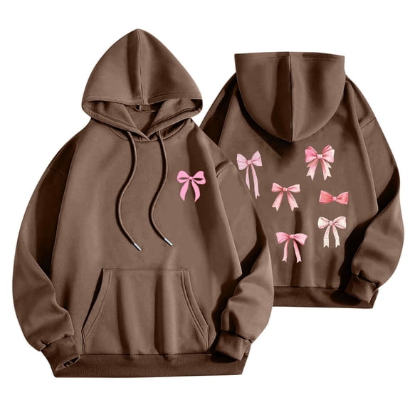 Enjoytime Hoodies for Women Casual Print Long Sleeved Crewneck Sweatshirts with Pocket Fall and Winter Loose Pullover Tops
