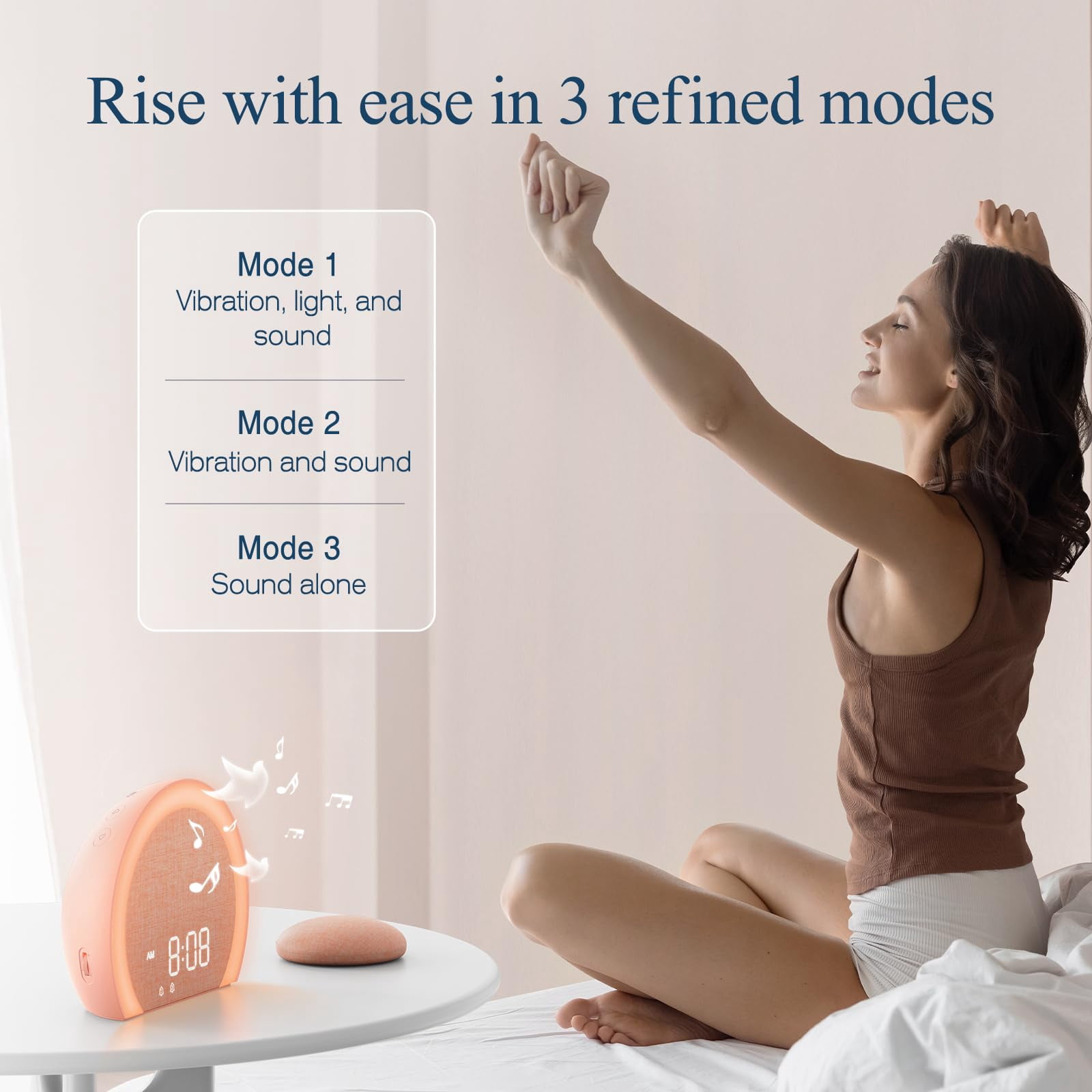 Loud Alarm Clock With Wireless Bed Shaker  Vibrating Dual Light Wake Up For Heavy Sleepers & Hearing Impaired 9-color Night 8 Alarms 0-100% Dimmer Usb Bedroom