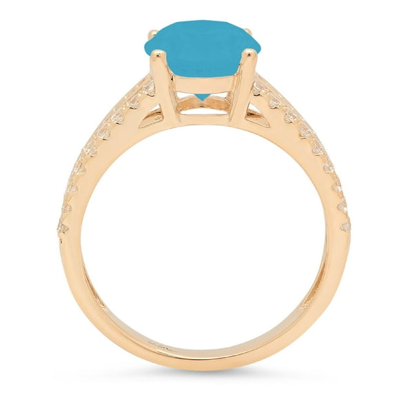 2.32 ct Oval Cut Simulated Turquoise Solitaire with Accents Engagement Ring for Women in 14K Yellow Gold