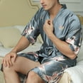 thumbnail image 5 of SRZYMJ Mens Silk Robe Slip Satin 2 Piece Suit Crane Printed Sleepwear Chemise Nightgown & Robe, 5 of 6