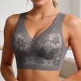 thumbnail image 3 of Huowey Womens Bras Floral Lace Trim Seamless Gathering Full Coverage Lace Bralettes Athletic Yoga Comfy Deep V Triangle Cami Lingerie Comfortable Lingerie,Grey,XXL, 3 of 4