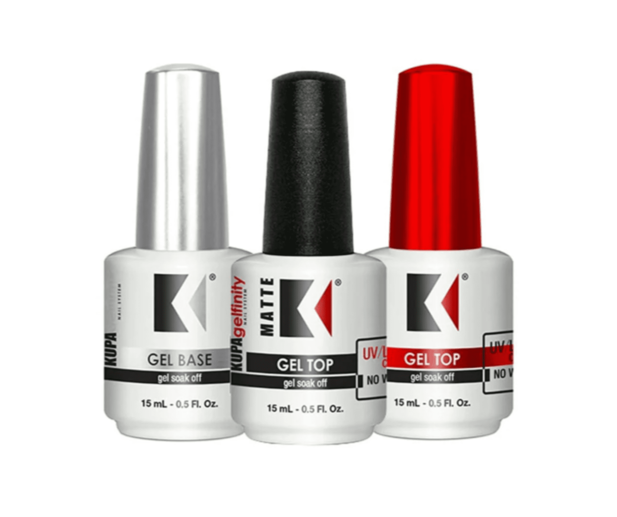 Kupa Gelfinity Gel Top Coat & Base Coat & Matte Top Coat Trio Set UV/LED Cure Soak Off .5oz