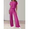 thumbnail image 3 of Women'S Casual Summer Travel Vacation Wear Two-Piece Suit Short Sleeve Wide Leg Pants Casual Suit Rose Red M, 3 of 5