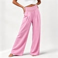 thumbnail image 4 of Zeijnsda Womens Casual Pants Summer Lightweight Loose Trousers for Women Fashionable Solid Color Stretch High-waisted Pants Comfortable Wide-leg Trousers, 4 of 5