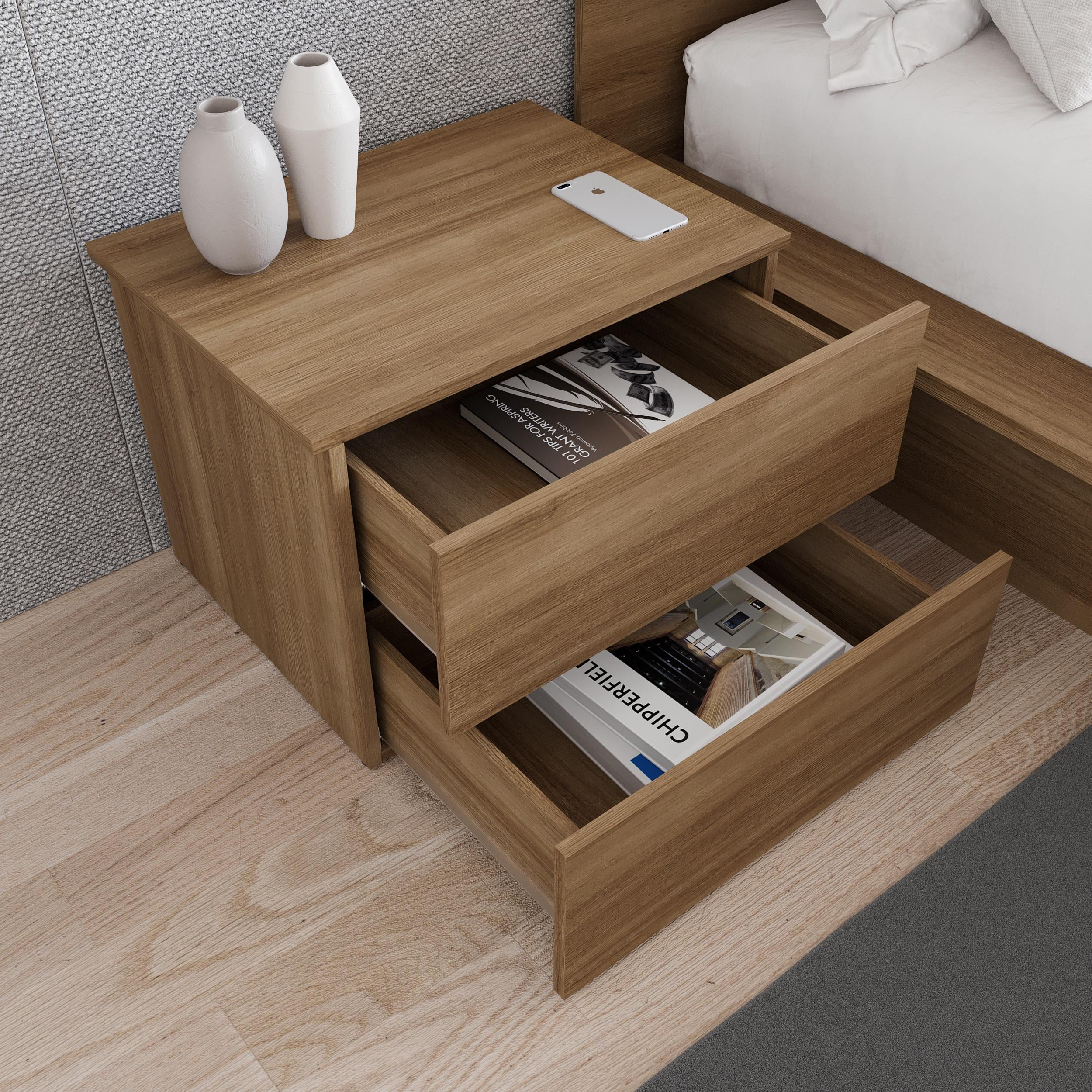 Nexera James Modern 2 Drawer Nightstand, Brown Oak