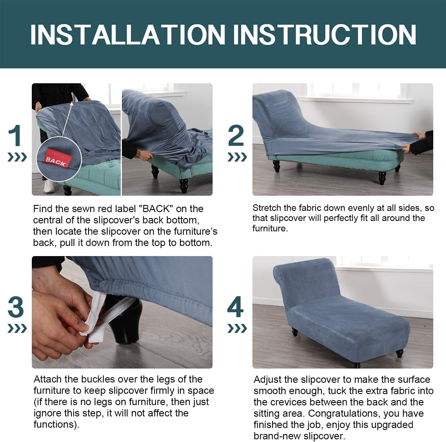 Velvet Armless Chaise Lounge Cover, Stretch Lounge Chaise Chair Slipcover Soft Recliner Sofa Slipcover Pet Furniture Protector