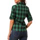 thumbnail image 3 of Camisa de manga larga de cuadros para mujer Inspire Chic, con botones y bolsillos de solapa cepillados, S, verde, 3 of 7