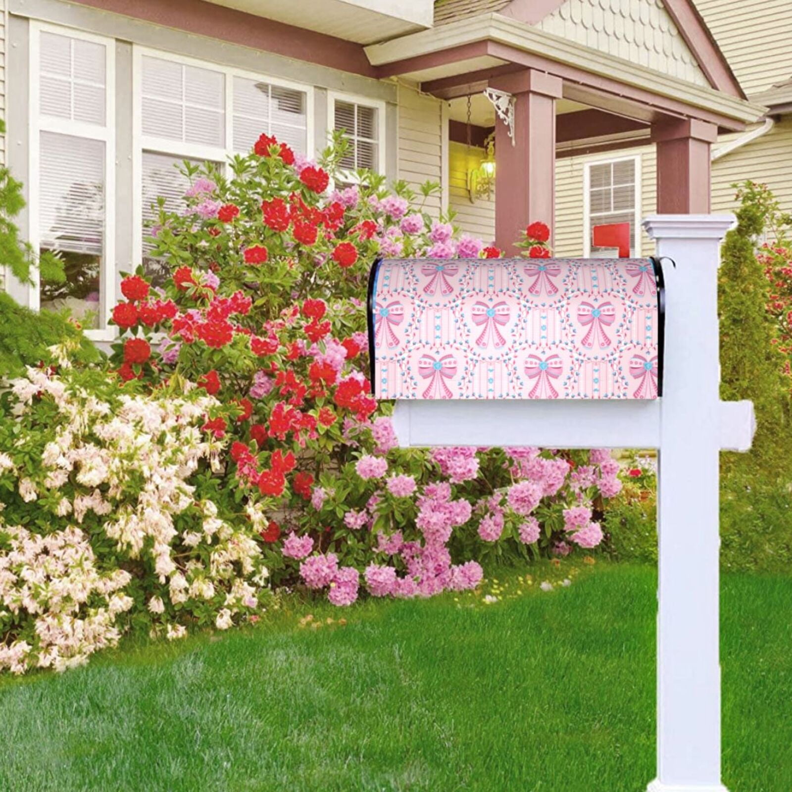 Xecao pink bows for Mailbox Cover with Magnetic Strips, Waterproof and Sunscreen, Adds a Decorative Touch to Your Garden Yard-21x18 in
