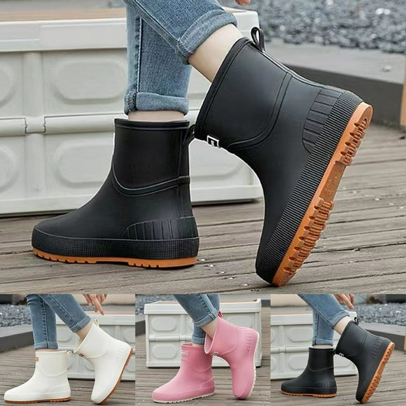 Women Rain Boots Mid Tube Waterproof Border Rain Boots Slip Wear Car Washing Fishing Women's Rubber Boots White 37