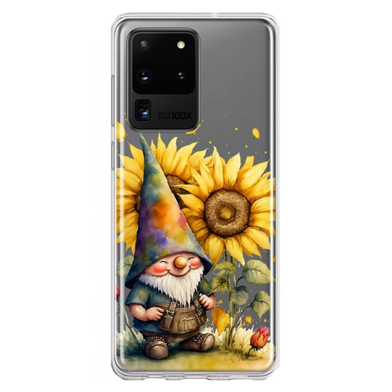 MUNDAZE Samsung Galaxy S20 Ultra Shockproof Clear Hybrid Protective Phone Case Cute Gnome Sunflowers Clear Cover