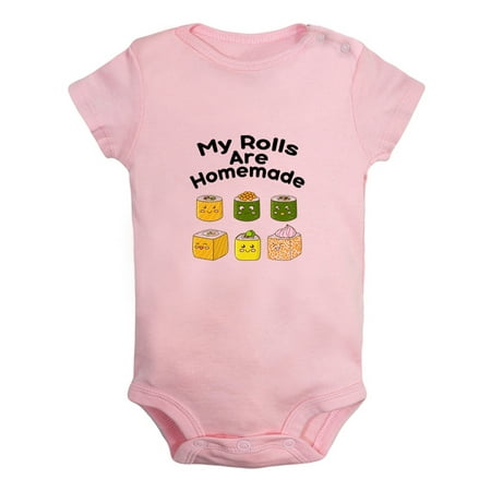 

My Rolls Are Homemade Funny Rompers For Babies Newborn Baby Unisex Bodysuits Infant Jumpsuits Toddler 0-12 Months Kids One-Piece Oufits (Pink 6-12 Months)
