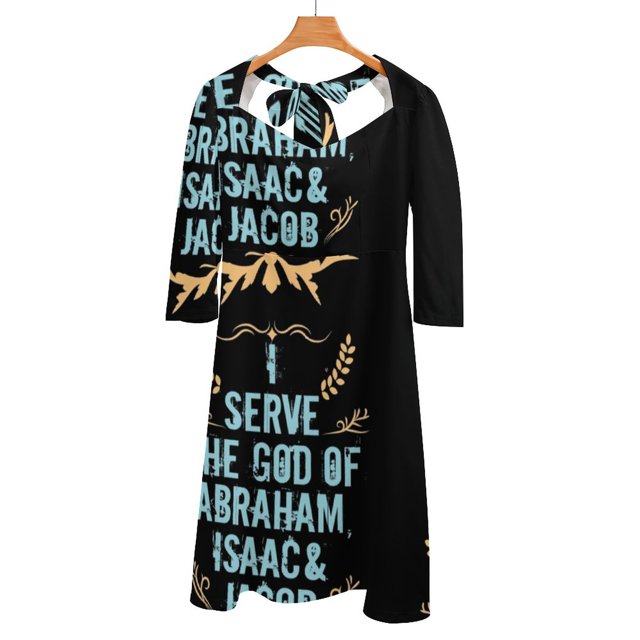 Hebrew Israélite Je Sert Dieu d'Abraham Jacob 28 Judah Yah Robe à Encolure Carrée Réelle Robe d'Été Femme Élégante Robe à Imprimé Halter