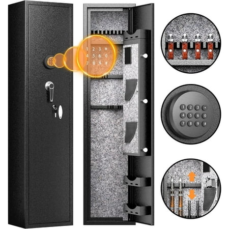 SUNCROWN 4-6 Rifle Safe Quick Access Long Gun Safe Shotgun for Pistols and Home Metal Gun Cabinet with Pockets for Handgun 3 Adjustable Shelf Firearms