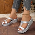 thumbnail image 6 of HomeDM Women's Platform Sandals Comfortable Arch Support Wedge Open Toe Slip-On Summer Beach Sandals, Silver Size 6, 6 of 9