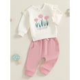 thumbnail image 3 of SUNSIOM Baby Girl Fall Clothes Floral Embroidered Long Sleeve Ruffled Sweatshirt Drawstring Pocket Long Pants Winter Outfit, 3 of 7