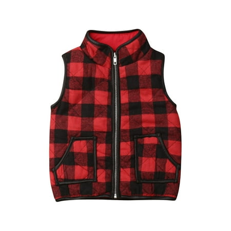 

Toddler Kids Baby Boy Girl Waistcoat Plaid Vest Zipper Jacket Sleeveless Coat Autumn Winter Outwear Outfits Clothes