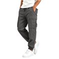 thumbnail image 7 of Ndbuld Boys' Cargo Jogger Pants Elastic Drawstring Waist Multi Pockets Casual Tapered Cuffed Kids Work Trousers Dark Gray 9-10 Years, 7 of 7