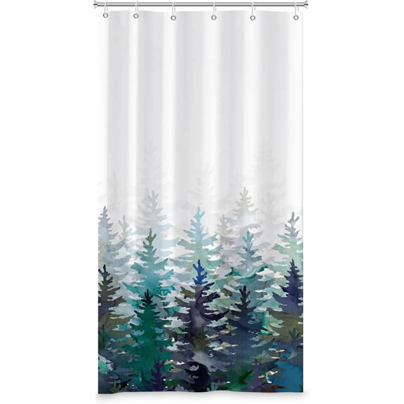 Green Forest Shower Curtain Botanical Trees Plants Leaves Aesthetic Decorative Shower Curtains for Home Bathtubs Bathroom Decor Polyester Waterproof Fabric with Hooks 36x72 Inches