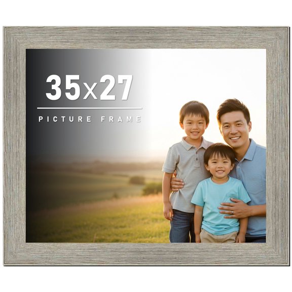 35x27 Frame Gray Barnwood Rustic Solid Wood Picture Frame | 1.5 Inch Moulding Width | Includes UV