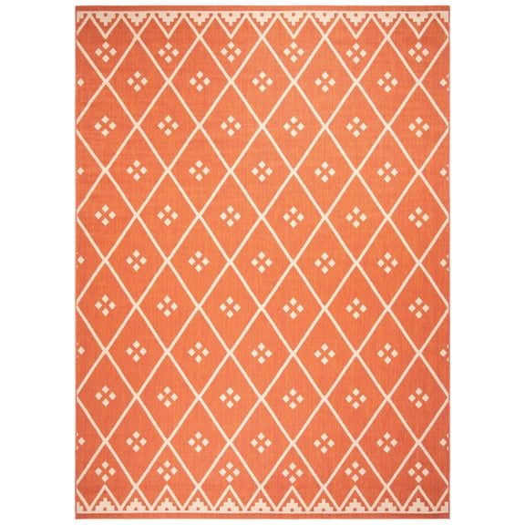 SAFAVIEH Courtyard Cori Bordered Indoor/Outdoor Area Rug, Terracotta/Light Beige, 8' x 10'