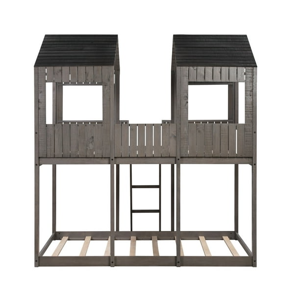 Kids Twin Bunk Loft Bed Tent Roof, Bunk Bed Slats Or Plywood