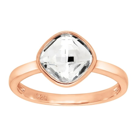 - Solitaire Ring with Swarovski Crystal in 18kt Rose Gold-Plated Sterling Silver