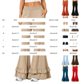 thumbnail image 3 of Women's High Waist Double Tier Ruffle Hem Flare Pants, Soft Bell Bottom Trousers with Pockets, Stretchy Casual Wide Leg Lounge Pants for Daily Wear Blackish Green L, 3 of 4