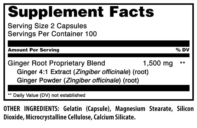 Amazing Formulas Ginger Root 4:1 1500 mg Per Serving 200 Capsules Supplement | Non-GMO | Gluten Free | Pack of 2