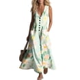 thumbnail image 4 of Gamivast Dresses for Women Sleeveless Maxi Dress V-Neck Button Front Linen Casual Loose Fit Floral Sundress with Pockets Summer Vacation Beach Dress Multicolor L, 4 of 7